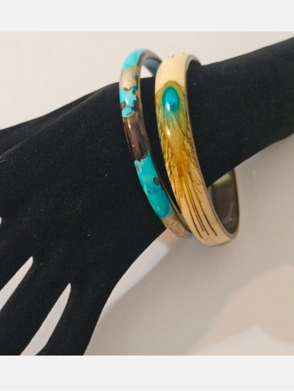 Vintage Pair of Brass and Enamel Bracelets